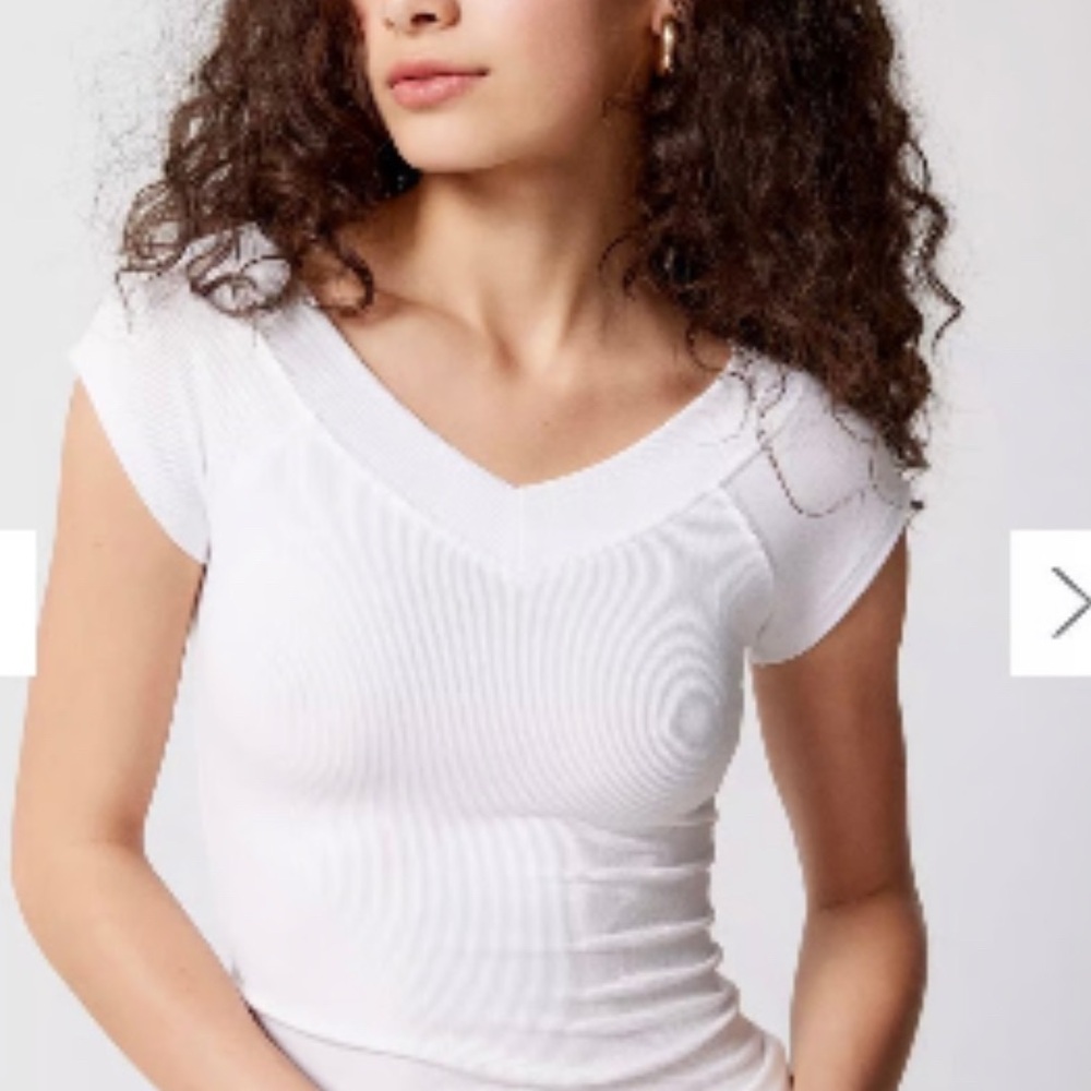 Urban Outfitters BDG White Ribbed V-Neck Short Sleeve Tee